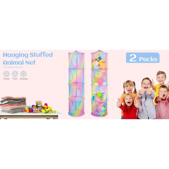 Toy Storage Hanging Stuffed Animals Organizer Closet Holder Toy Organizer 2pc - Picture 8 of 10